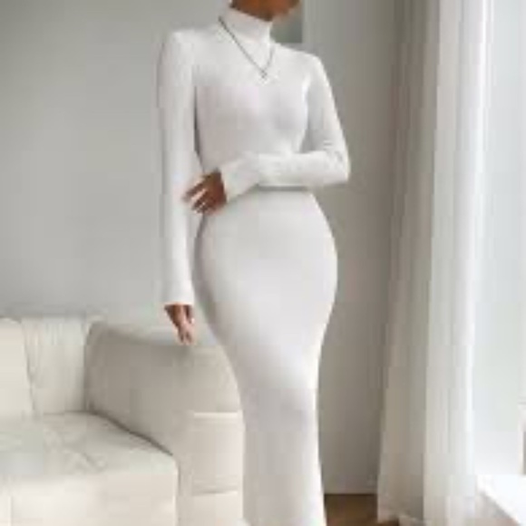 SHEIN Mock Neck Ribbed Knit Long Sleeve Bodycon Sweater Dress - Picture 1 of 6